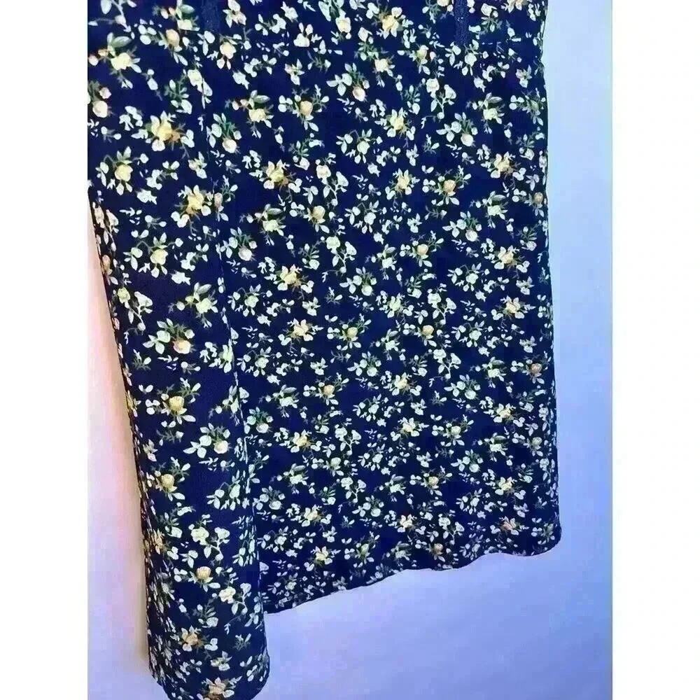 Everly Navy Floral V-Neck Ruffle Flutter Sleeve Button-Front A-line Mini Dress M - Picture 13 of 14